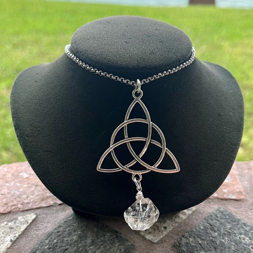 Genuine big herkimer diamond celtic knot triangle adjustable necklace boho celt